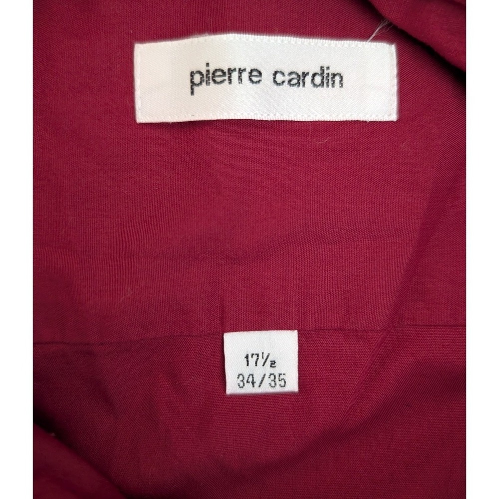 Pierre Cardin Button Down Shirt Mens 17.5 34/35 Burgundy Long Sleeve Collared - Picture 12 of 13